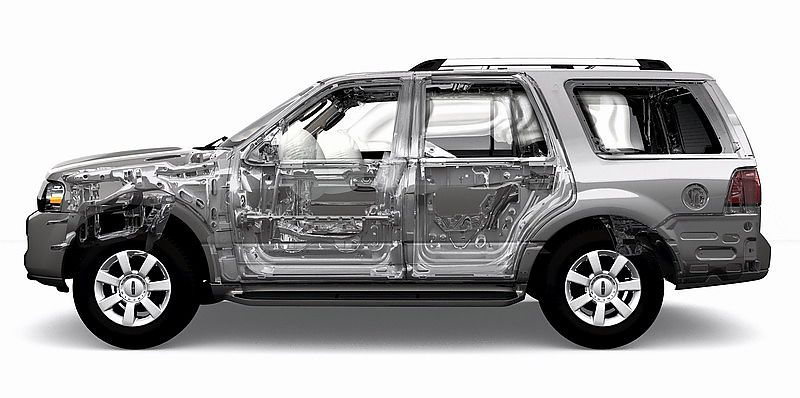 07款林肯领航员车身骨架及气囊示意图